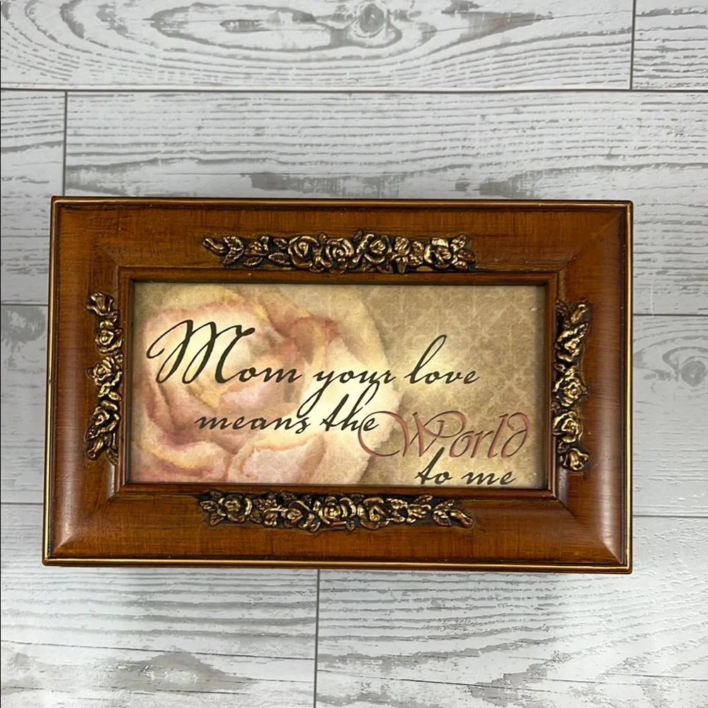 Vintage Wooden Musical Jewelry Box w/Gold Accents - Plays Wind Beneath My Wings